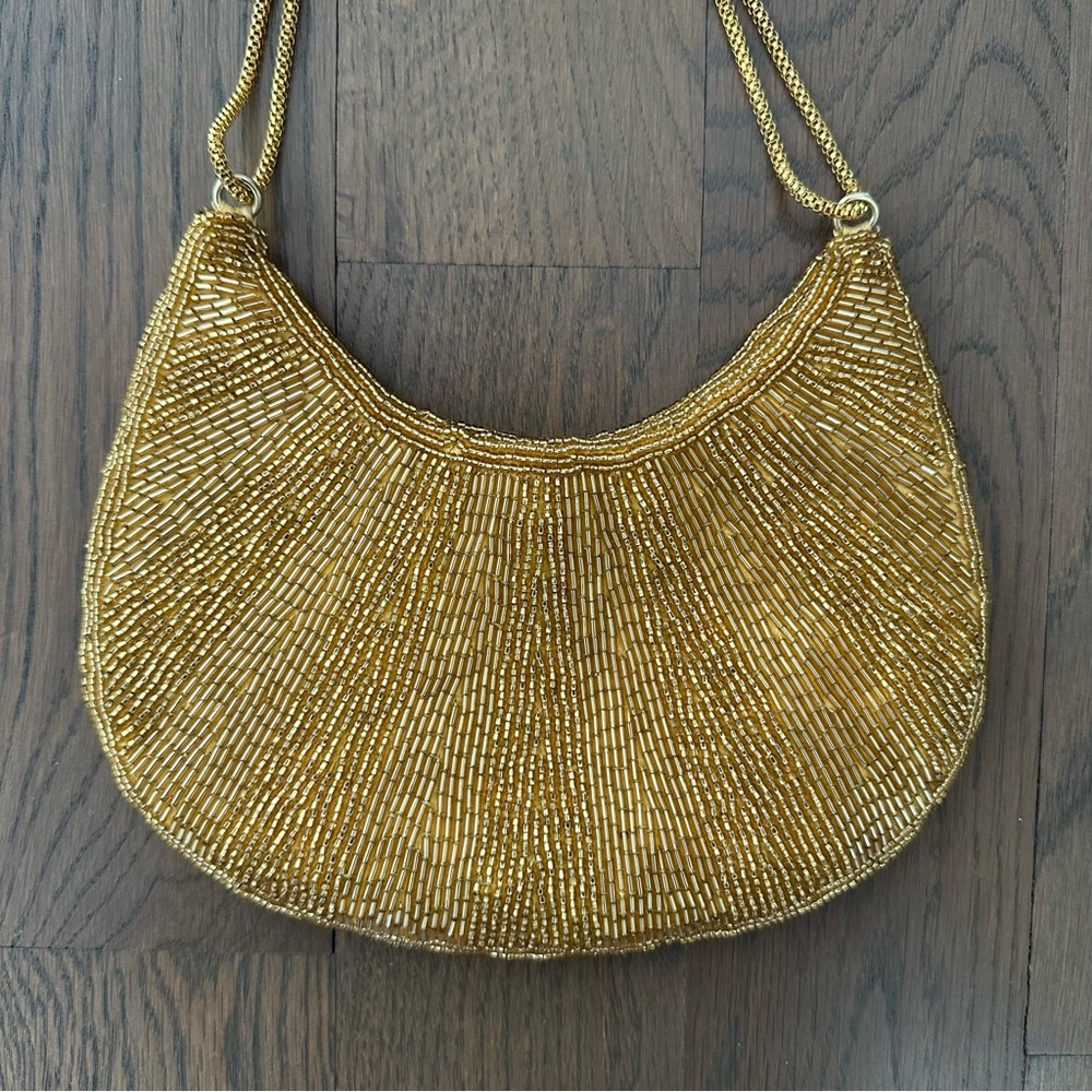Vintage Walborg Beaded Crescent Convertible Evening Bag in Gold 8" x 6" - Picture 4 of 7